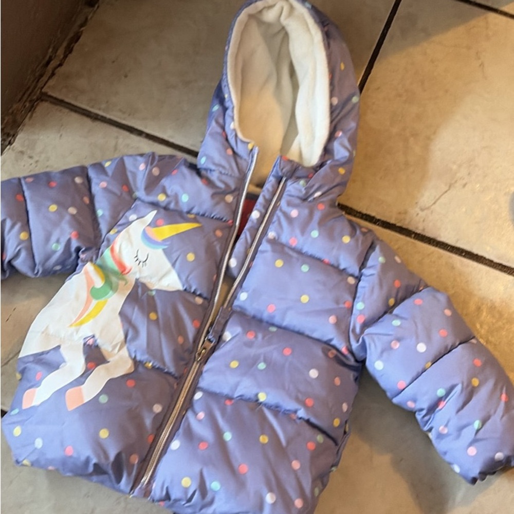 Children's Unicorn Puffer Coat - Lavender